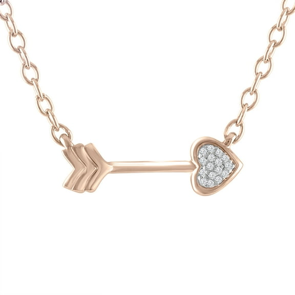 Ladies Brilliance Fine Jewelry Diamond Accent and Sterling Silver 14Kt Gold Plated Heart Arrow Necklace