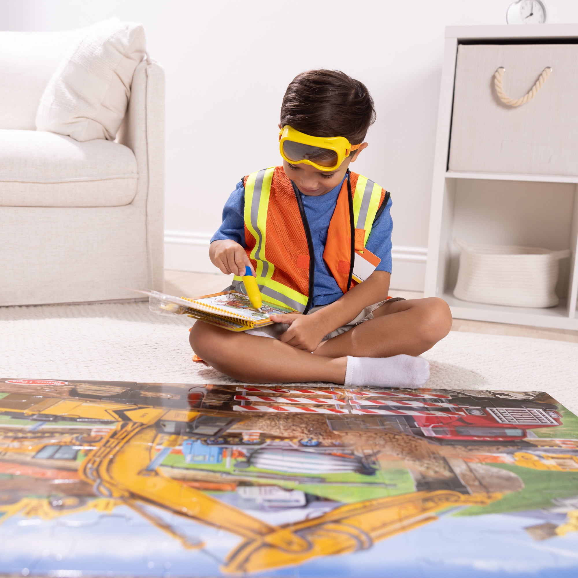 Melissa & Doug Construction 3-in-1 Deluxe Collection Themed Gift Set – Costume Role Play, Puzzle, Water WOW! - FSC Certified