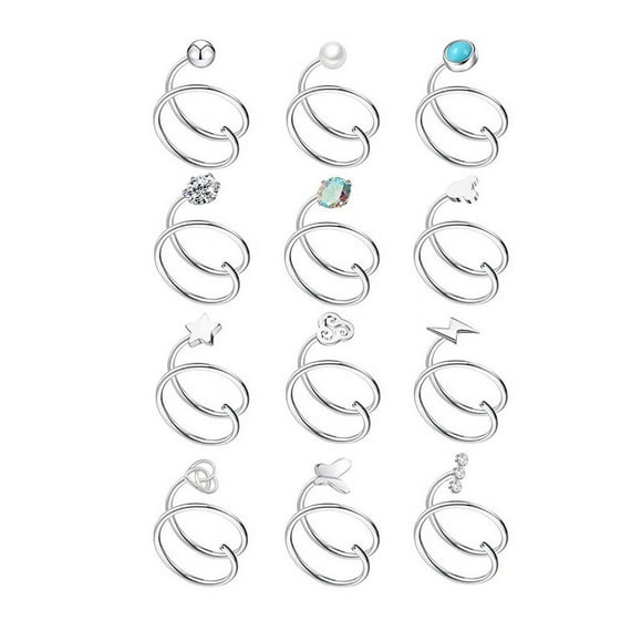 CHUANK Anneau de Nez à Double Anneau en Spirale en Acier Inoxydable 12 Pcs