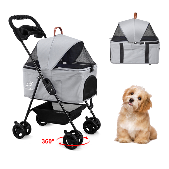 SKISOPGO Poussette pour Chien Poussette pour Animal Poussette Pliable pour Chat pour Voyage Poussette pour Chiot à 4 Roues