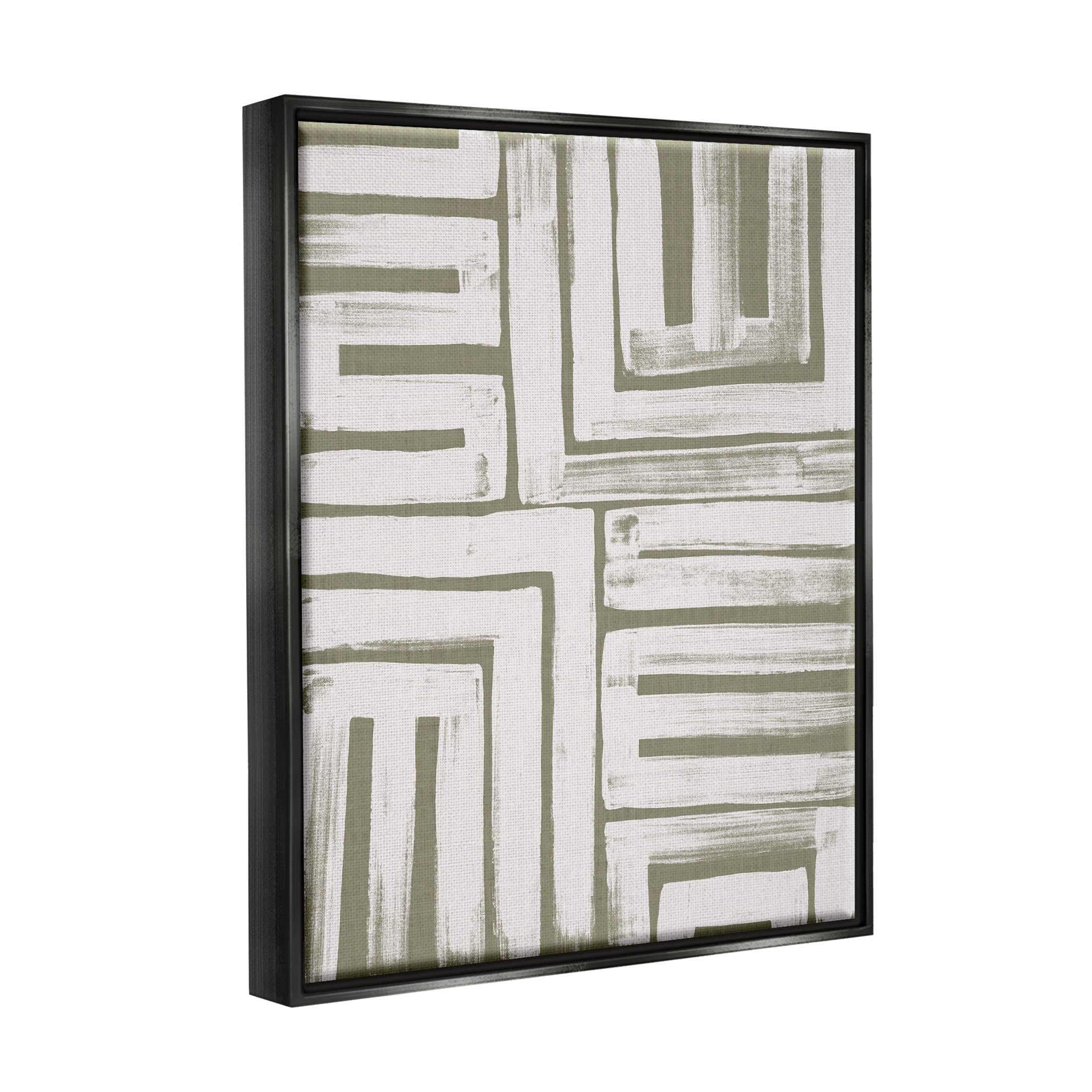 Stupell Industries Patterned Geometric Abstract Shapes Graphic Art Jet Black Floating Framed Canvas Print Wall Art, Design by June Erica Vess
