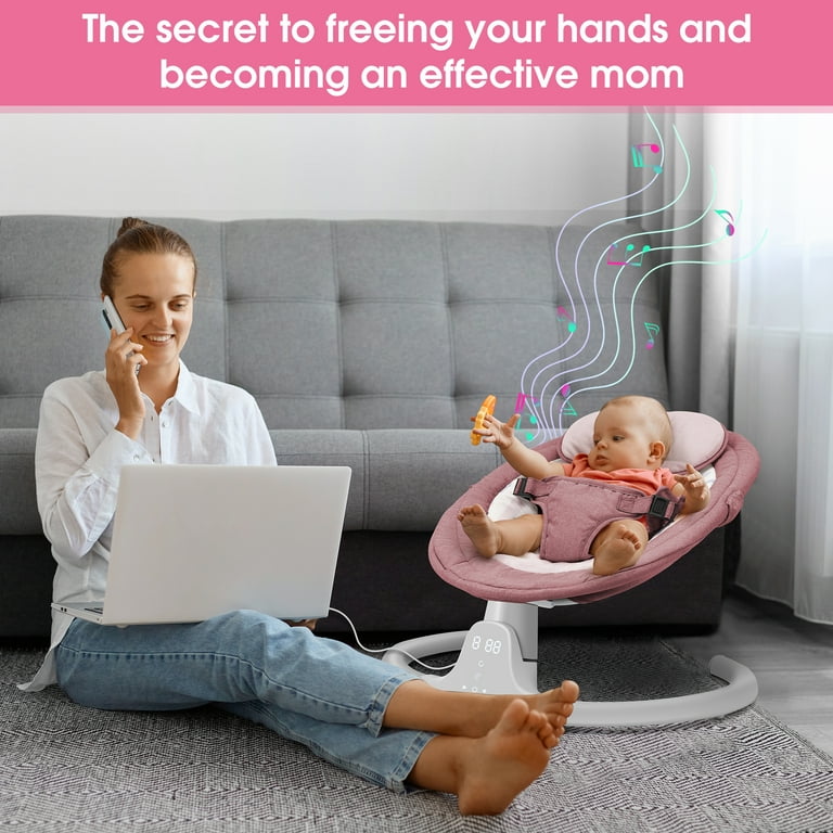 TEAYINGDE Baby Swing for Infants APP Remote Bluetooth Control 5 Speed Settings 10 Lullabies USB Plug Pink