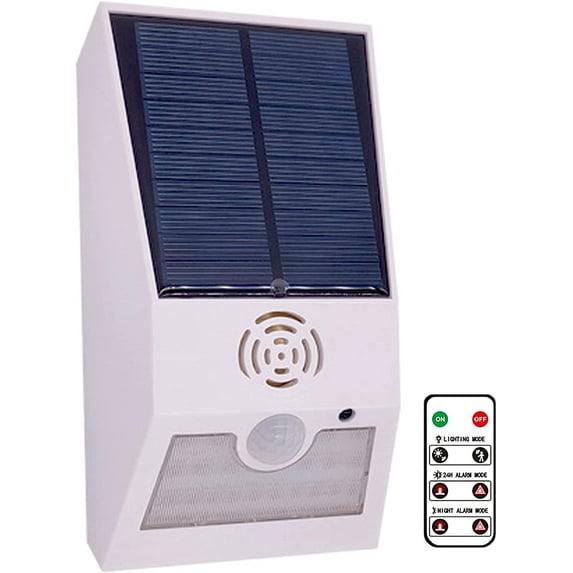 Solar Security Alarm Light Outdoor,LED Motion Sensor Solar Strobe Wall Light,129db Siren Sound Alert Warning Lamp 6 Modes for Farm Villa Garden Warehouse Barn Orchard