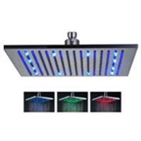 Cascada 16 Inch Ceiling Mount Square Rainfall LED Shower Head, Stainless Steel (include Shower Arm)