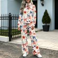 thumbnail image 5 of 2 Piece Outfits for Women Long Sleeve Half Zip Tracksuit, XL, Lapel Sweatshirt, Drawstring Wide Leg Pants with Pockets, Fall Travel Airport Outfits Lounge Set, American Flag Floral Bow, 5 of 7