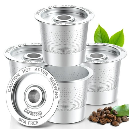 CAPMESSO Reusable K Cups for Keurig 1.0 Stainless Steel Coffee Pod Metal Refillable K Cup - Universal Coffee Filters(4 Count)