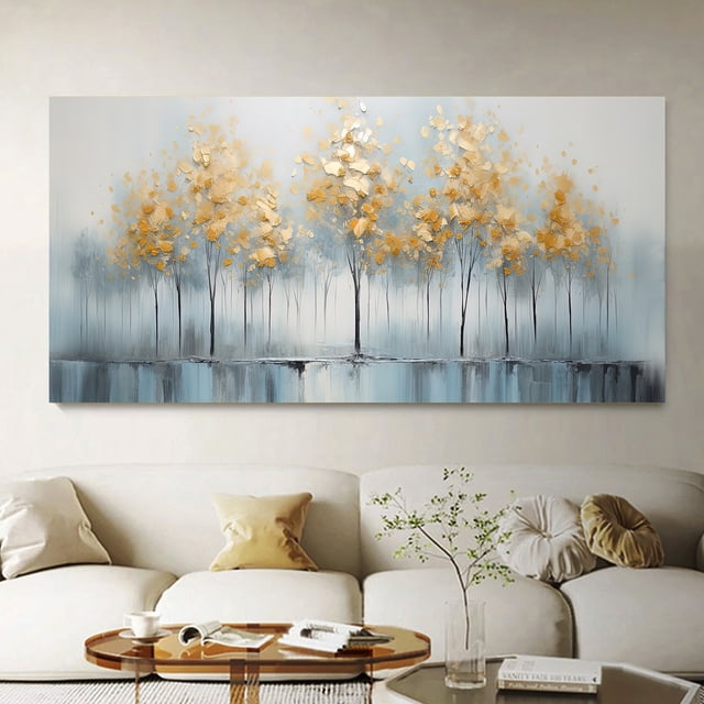 Cuadro Decogaleria Arbol Dorado Abstracto Moderno 140x70 Cm.