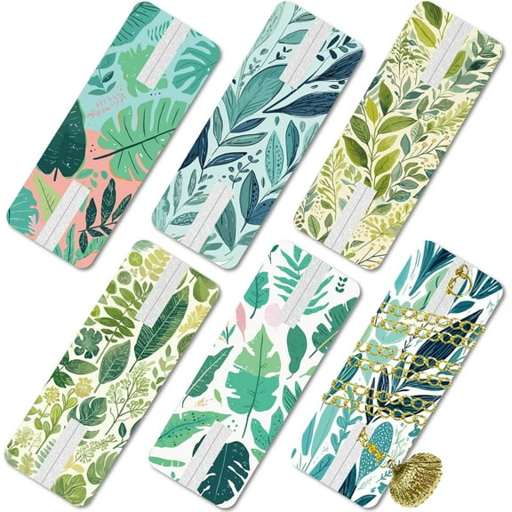 6 Packs Necklace Travel Case No Tangle Jewelry Organizer Cards Necklace Display Organize Cards Reusable Storage with Bag Portable Reusable for Necklace Bracelet 2.52x0.94 Inch Monstera Mixed Color
