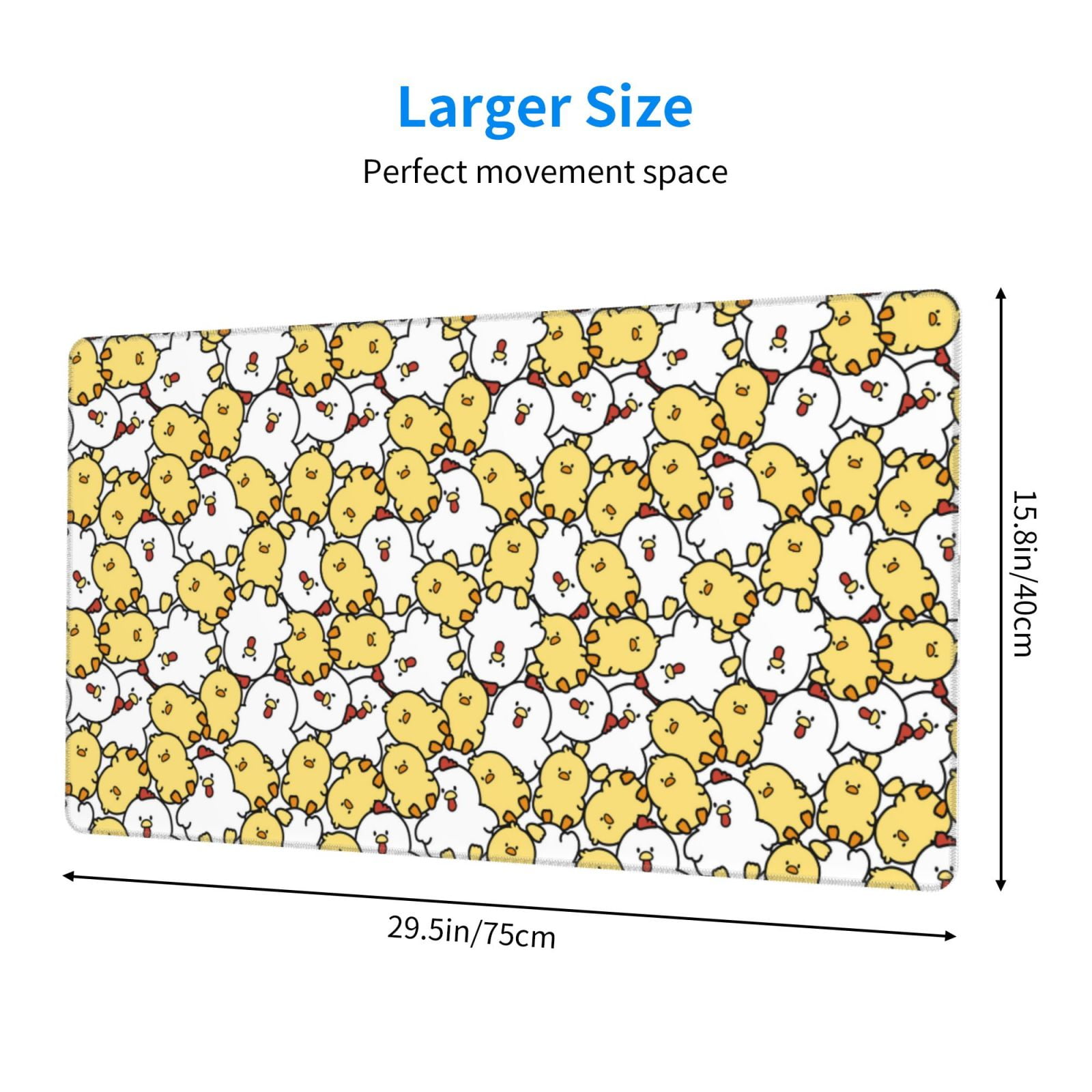 Naloa Cartoon Chicken Gaming Mouse Pad Large Mouse Mat Long Extended Desk Pad Non-Slip Rubber Mice Pads Stitched Edges Thin Pad (16x29.5 Inch)