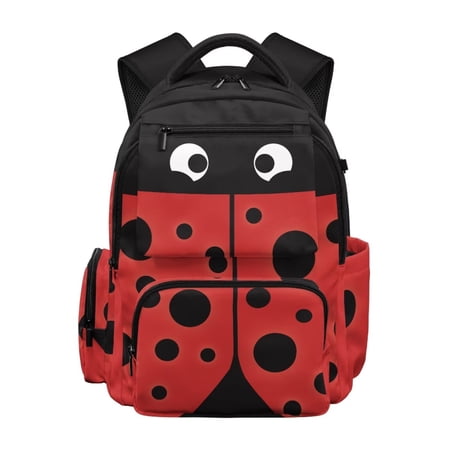 chaqlin Ladybug Kids School Backpack for Girls Large Capacity Daypack Elementary Bookbag with Side Pocket Lightweight Casual Schoolbag for Camping Vacation Outdoor