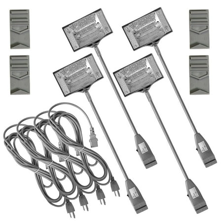 Vispronet Trade Show Lights – 150w Halogen Spot Lights with Bulbs & Adapters for Trade Show Booth Display & Pop Up Booth Podiums, Portable Trade Show Lighting for Vendor Events, (Set of 4) (Grey)