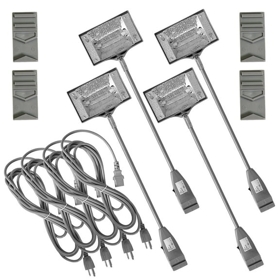 Vispronet Trade Show Lights – 150w Halogen Spot Lights with Bulbs & Adapters for Trade Show Booth Display & Pop Up Booth Podiums, Portable Trade Show Lighting for Vendor Events, (Set of 4) (Grey)