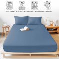 thumbnail image 5 of Cal.King Size Fitted Sheet Set - Pure Slate Blue 3 Piece Bedding Sets 16" Deep Pocket Fitted Sheet with 2 Pillowcases, Modern Solid Color Minimalist Art Brushed Microfiber Hotel Luxury Bed Sheets, 5 of 9