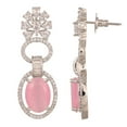 thumbnail image 2 of Ratnavali Jewels Silver Plated Cubic Zirconia Dangle Drop Pink Oval Earrings For Women Statement Jewelry Wedding Brides, 2 of 3