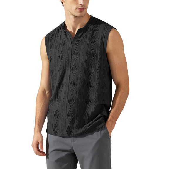 Qiyinn Men's Button Front Collared Crochet Sweater Vest Sleeveless Fitted Pullover Sweater