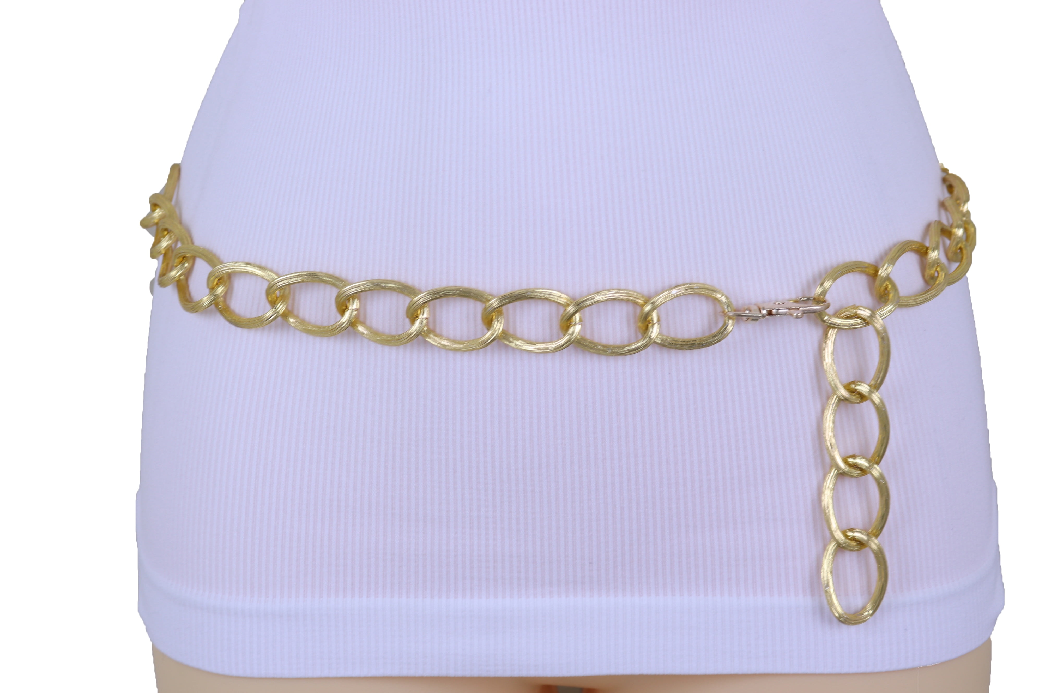 Women Fashion Belt Thick Gold Metal Chain Link Big Lion Buckle Plus Size M L XL 