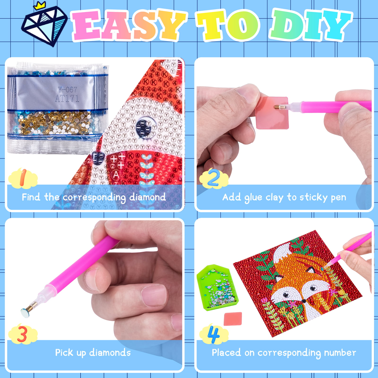 TOY Life Diamond Kits for Kids and Beginner Mosaic Sticker Art Kits Diamond  Art for Kids 26pcs Diamond Gems Stickers Gem Sticker Gem Art and Craft