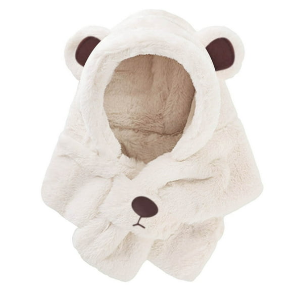 QHFBli Bear Hat for Kids Cute Winter Warm Thick Fuzzy Fluffy Scarf Hats 2 in 1 Cozy Soft Cold Weather Thermal Hats Scarf Hat