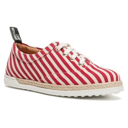 

Love Moschino Red/White Striped Lace Up Espadrilles-11 for Womens
