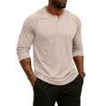 thumbnail image 3 of Resicozy Mens 3/4 Sleeve Tshirts Casual Henley Raglan Tops Classic Big and Tall Shirt Button Down Clothes Spring Summer Khaki S, 3 of 6