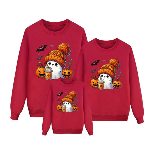 Aocisk Pyjama Chaud d'Halloween pour Famille avec Chandail à Manches Longues Imprimé pour Enfants Rouge 2-3 Ans