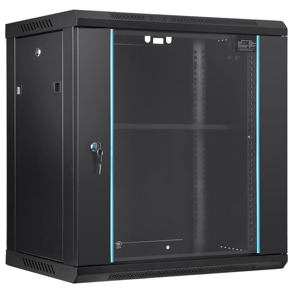 KFFKFF 12U Wall-Mounted Network Server Rack Cabinet Enclosure with 15.5'' Deep Door Lock