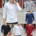 thumbnail image 3 of Men Casual Long-Sleeve Pullover Button V Neck Henley T-Shirt Slim Bottoming Tops, 3 of 11