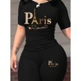 thumbnail image 2 of Women 2 Piece Outfit Round Neck Short Sleeve Paris Print T-shirt and High Waist Leggings Set, 2 of 5