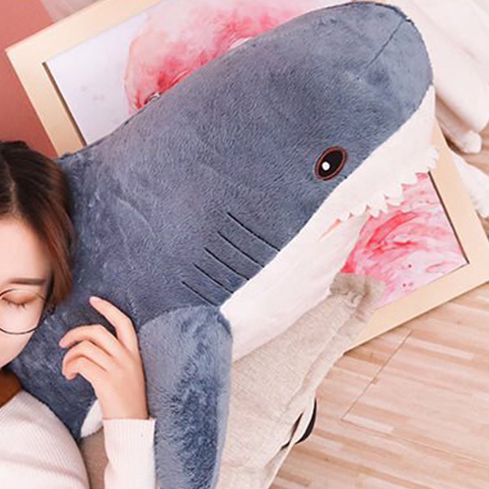 Welling Stuffed Toy Realistic Looking Wear Resistant Flannel Vivid Shark  Plush Animal Toy Pillow for Home 