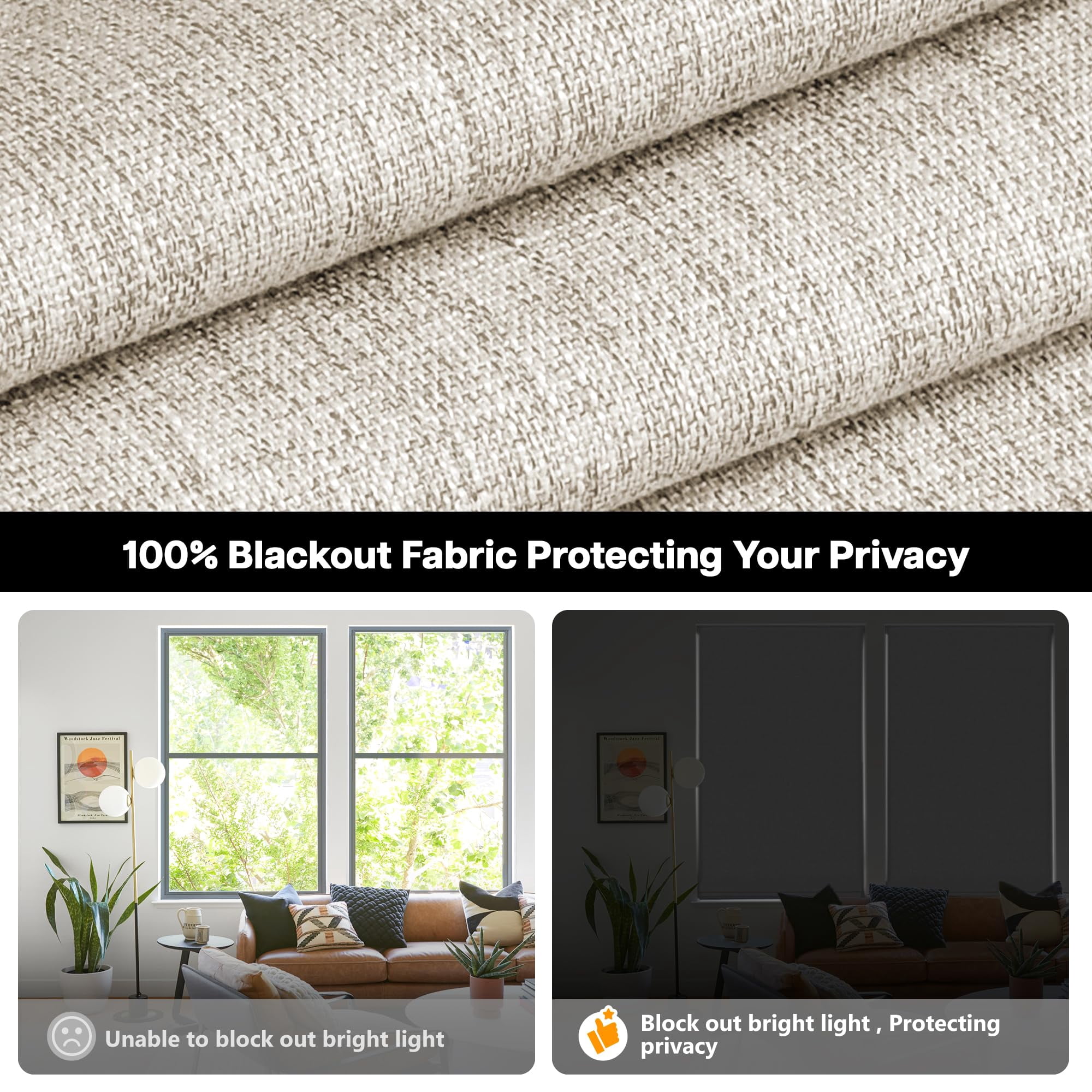No Tools Drill Cordless Roman Shades For Windows  Blackout Thermal Insulated Uv Blocking Window Blinds Room Darkening Fabric Indoor 21'' W X 48'' H Beige