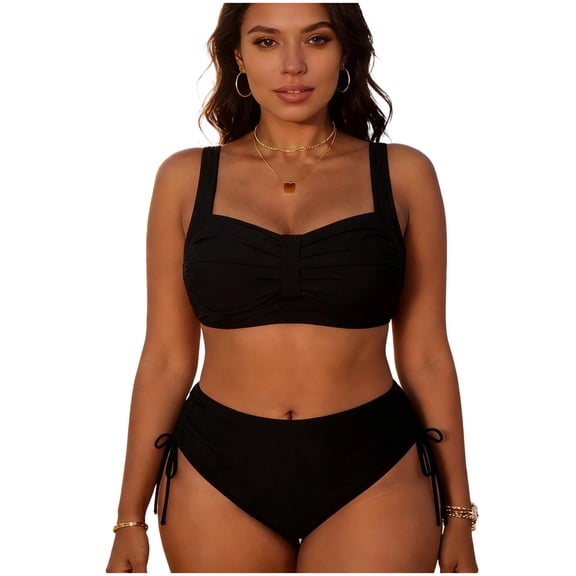HAPIMO Women's Two Piece Swimsuit Plus Size Ideal For Summer Water Activities Comfortable For All Day Wear Black XXL