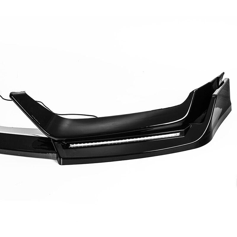 Front Bumper Lip W/Light Compatible with 2016-2021 Honda Civic Hatchback & Si, Air Dam Spoiler Splitter with LED Daytime Running Lights Fit for 2016 2017 2018 2019 2020 2021 (Glossy Black)