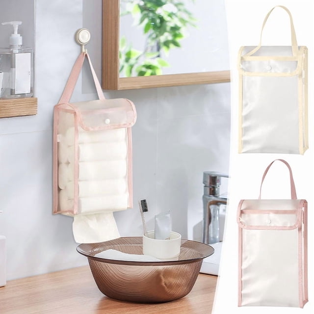 Portapañuelos impermeable de PVC transparente | Dispensador colgante sin instalación de 24 x 12 x 8 cm | Soporte adhesivo reutilizable, diseño compacto que ahorra espacio para el hogar, la
