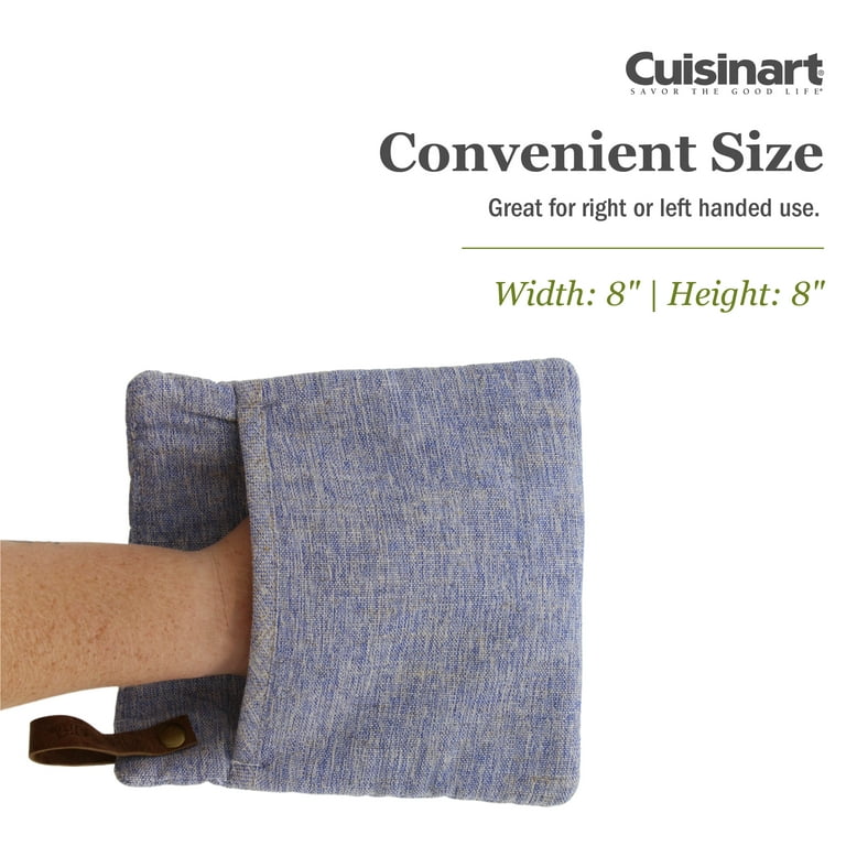 Cuisinart Chambray Potholders with Soft Insulated Pockets and Faux Leather  Loop, 2pk - Heat Resistant Hot Pads, Trivets Protect Hands and Surfaces-  Marine 
