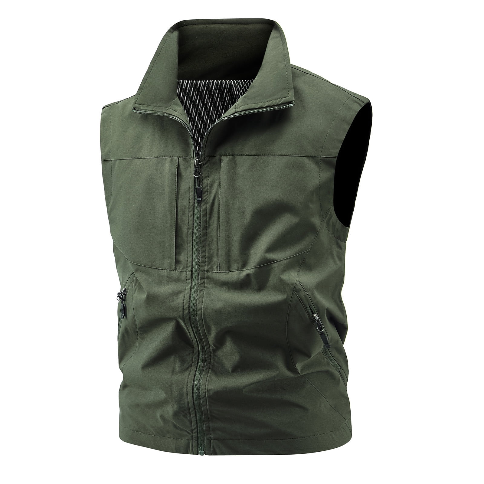 Men's Windproof Lightweight Golf Vest Outerwear with Zipper Pockets Softshell Sleeveless Jacket for Running Hiking Sports Big and Tall Size M-5XL Green