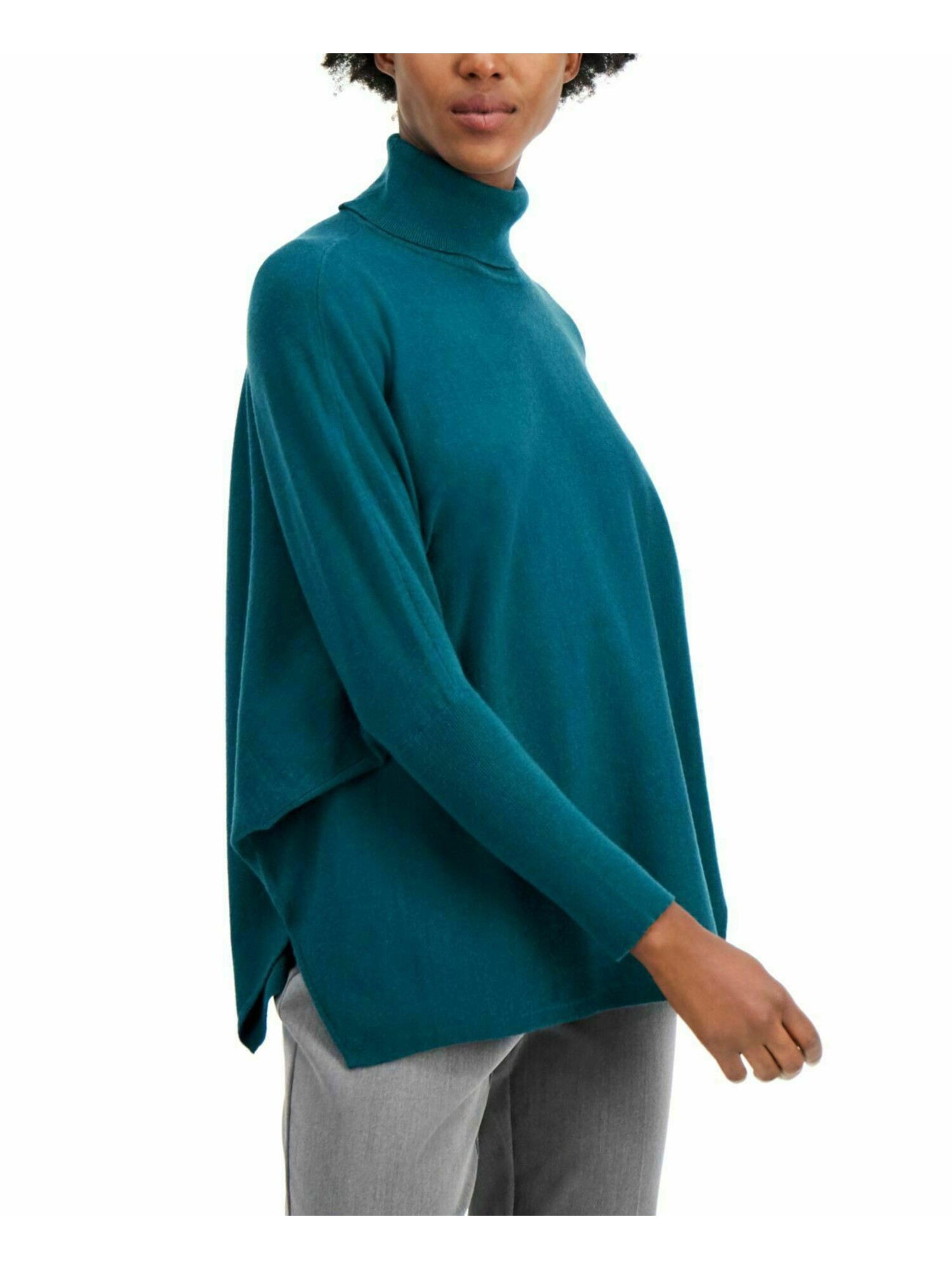 ALFANI Womens Teal Dolman Sleeve Turtle 