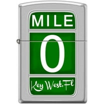 Zippo Lighter-Mile 0 Sign Key West Fl Florida Satin Chrome Lighter #Z5408
