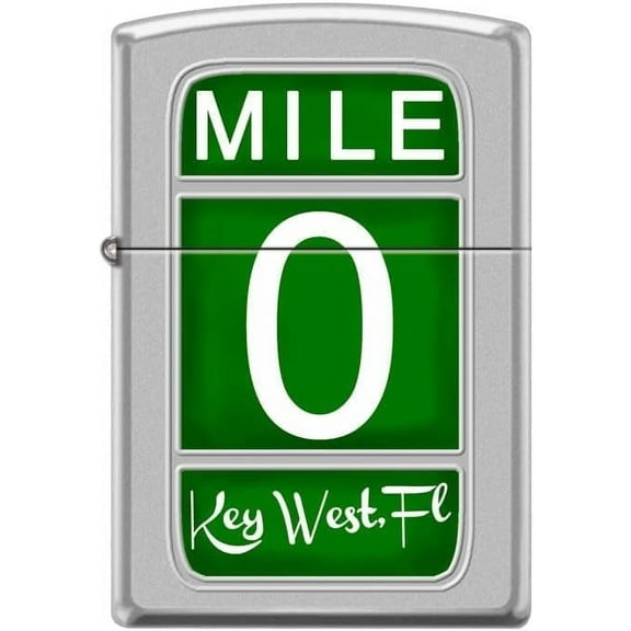 Zippo Lighter-Mile 0 Sign Key West Fl Florida Satin Chrome Lighter #Z5408
