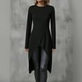 thumbnail image 2 of THDHVS Tshirts Shirts for Women,Womens Tops Long Sleeve,Women Solid Color Round Neck Pullover with Long Sleeve andIrregular Hem for Halloween Themed Wear andDaily Casual Style Black XL, 2 of 6