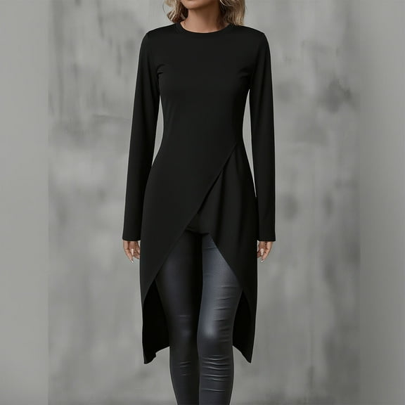 SDNall Women's Irregular Daily Halloween Long Top, Solid Color Long Sleeve Pullover Dress