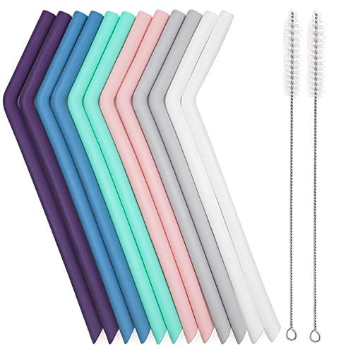Set of 6 Reusable BPA Free Silicone Drinking Straws 1 Piece Cleaning Brush 