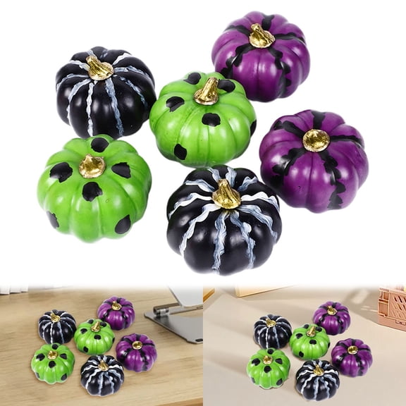 CSSJKYJ Realistic Mini Pumpkin Decor Indoor 6PCS for Fall Decorations for Tables Outdoor Thanksgiving Halloween Party(Gren,Black & Purple)