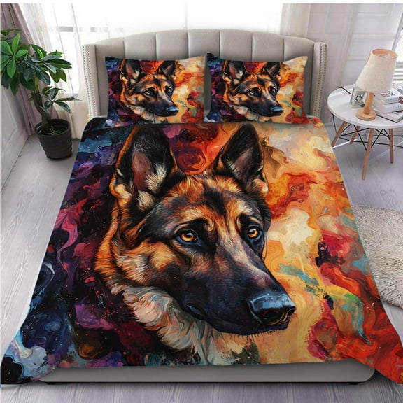 3 Pieces Duvet Cover Set German Shepherd Dog 3D Print Bedding 1 Duvet Cover 2 Pillowcases Natural Animals Comforter Sets Soft Breathable for Boys Girls Children tj4U3i