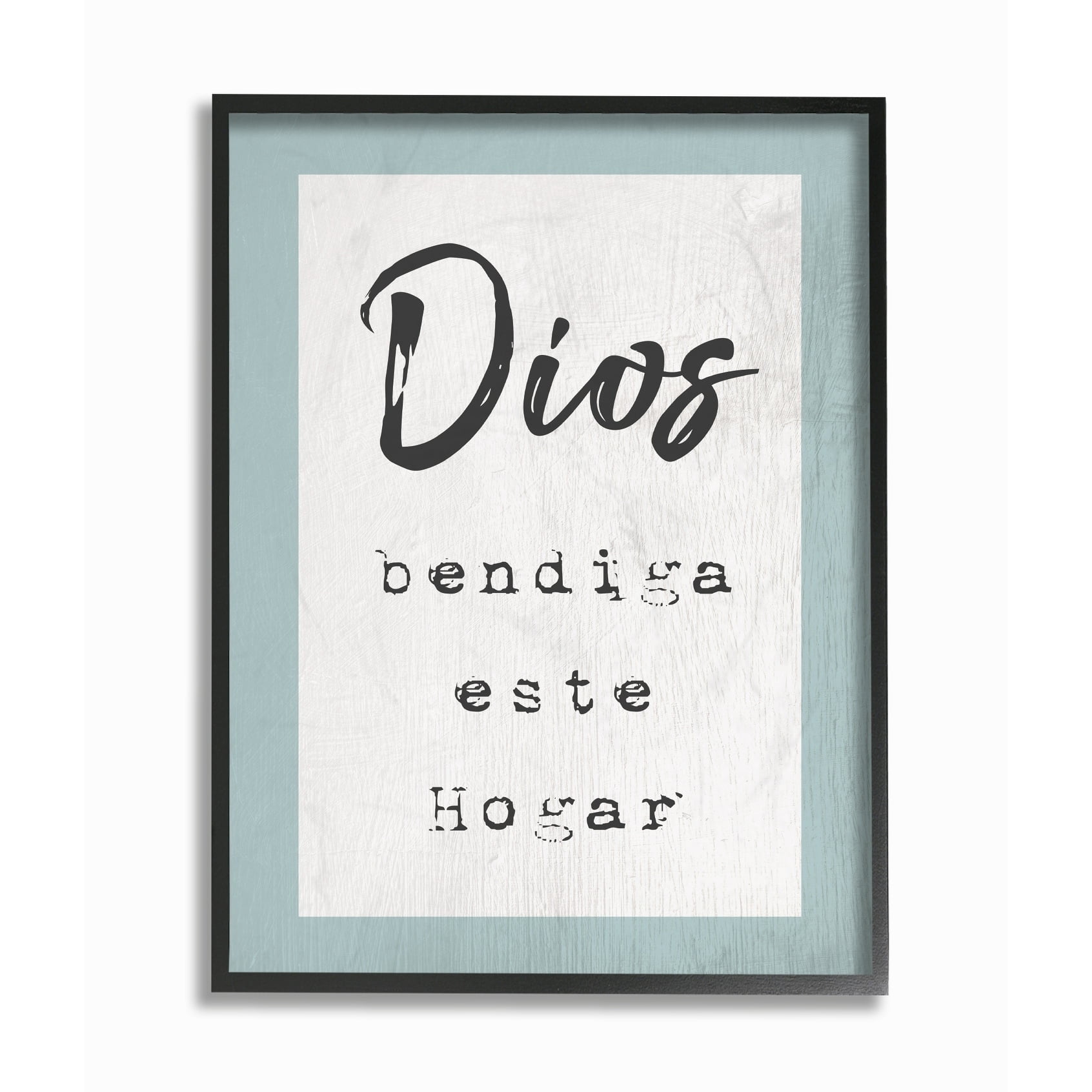 The Stupell Home Decor Collection Blue and White Dios Bendiga Este Hogar Spanish Typography Oversized Framed Giclee Texturized Art, 16 x 1.5 x 20
