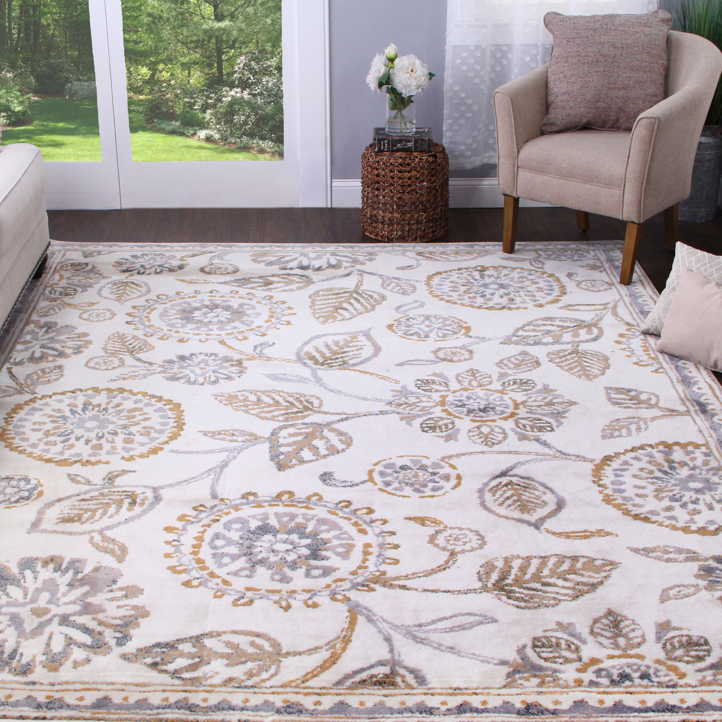 Superior Amaryllis Modern Floral Indoor Area Rug, Grey, 8' x 10'