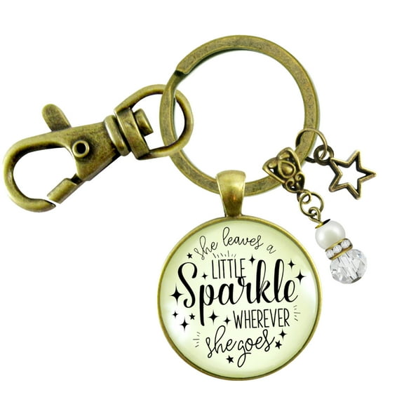 She Leaves Little Sparkle Gutsy Goodness Keychain Bronze Metal Female Adult Jewelry