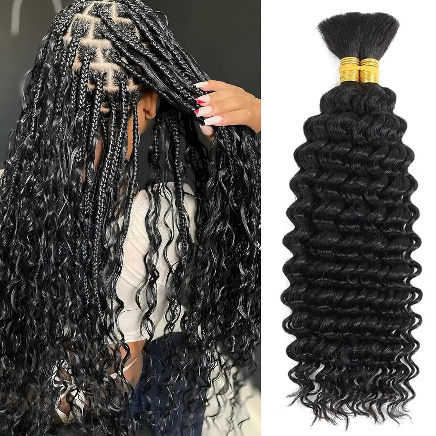20 Inch Human Hair Crochet Extensions Micro Link Wavy Feather Style Feather Human Hair Crochet Bundles Knotless Deep Loose Wave  main image 3