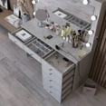 thumbnail image 4 of Ember Interiors Peggy Modern Large Greige Vanity Desk with Lighted Mirror, 7 Drawers, Power Outlet with USB Type-C and Crystal Knobs, 4 of 6