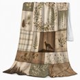 thumbnail image 2 of Rustic Woodland Patchwork Design Featuring Fox Bird Fern, Festive autumn celebration Scene, Warm Flannel Blanket for Cabin and Lodge, Art Lovers autumn celebration Gift, Festive Home Decor, 2 of 9