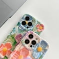 thumbnail image 2 of for iPhone Case,Cute Water Wave Shape Frame Oil Paint Flower Camera Lens Protection Soft Shockproof Phone Case (Pink,iPhone 11 Pro Max), 2 of 5